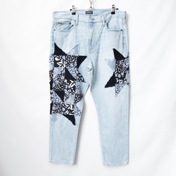 POLO RALPH LAUREN Denim Patchwork Blue Jeans ‘Avery’ Boyfriend Style Jeans /31 - Picture 2 of 14